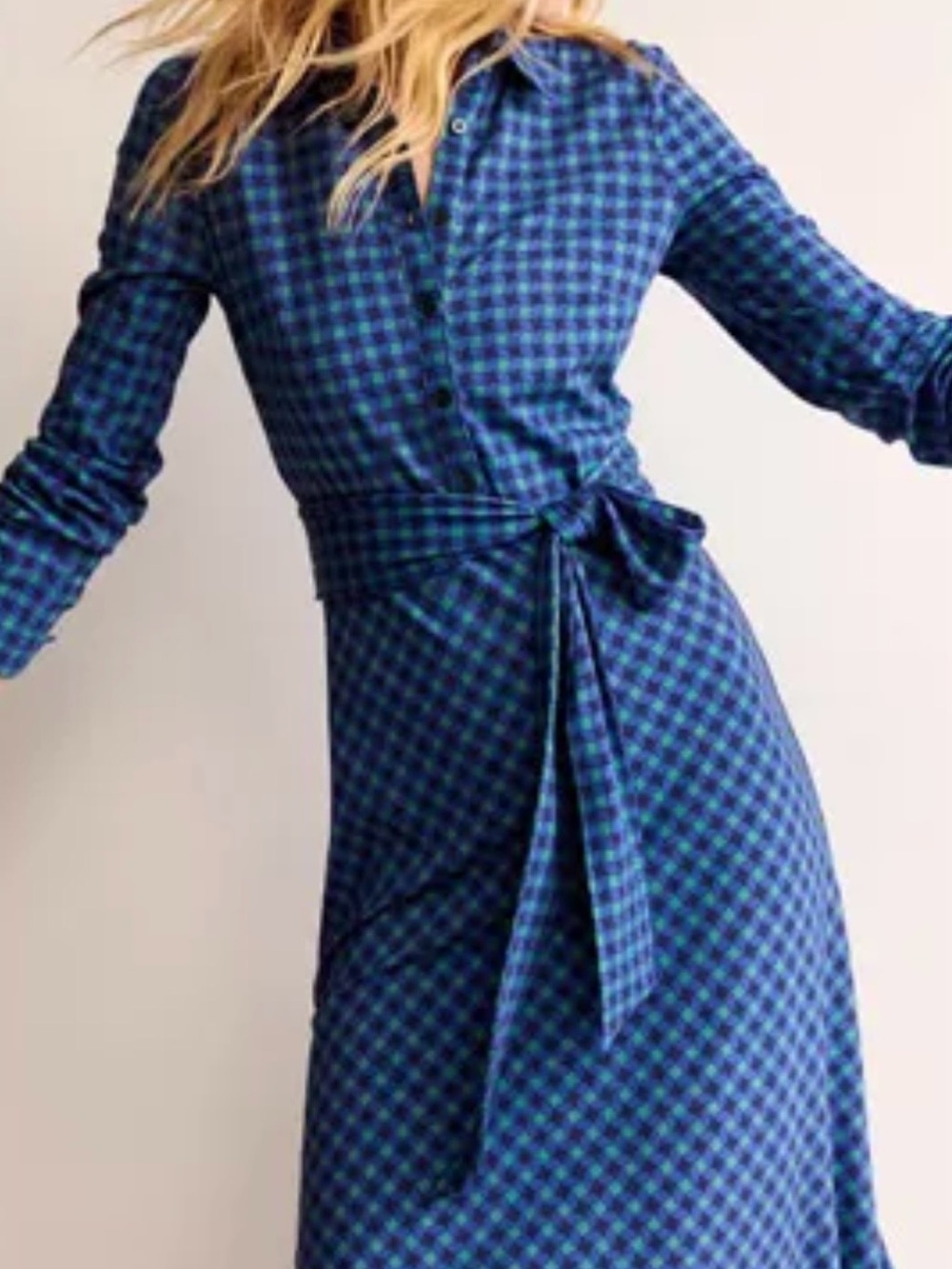🌼 Boden Blue and Green Long Sleeve Midi Shirt Dress
